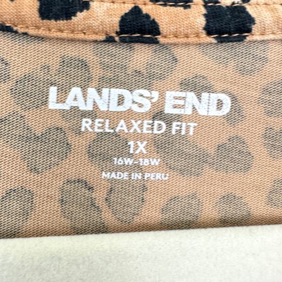 Lands End Womens Long Sleeve T Shirt Top Size 1X 100% Cotton Animal Print Brown - Picture 2 of 6